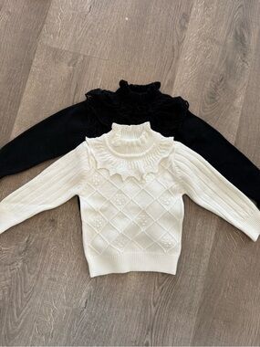 Textured Knit Ruffle Collar Sweater - Ivory (and Black option) size 18months